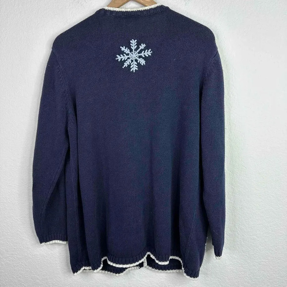 Vintage Cherokee Sweater Women's 14W/16W Blue‎ Winter Crochet Applique Cardigan - Picture 2 of 4